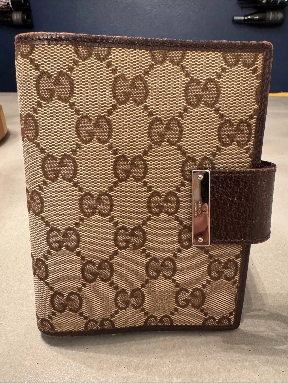 Gucci Brown GG Canvas agenda or Passport Cover with Leather Snap